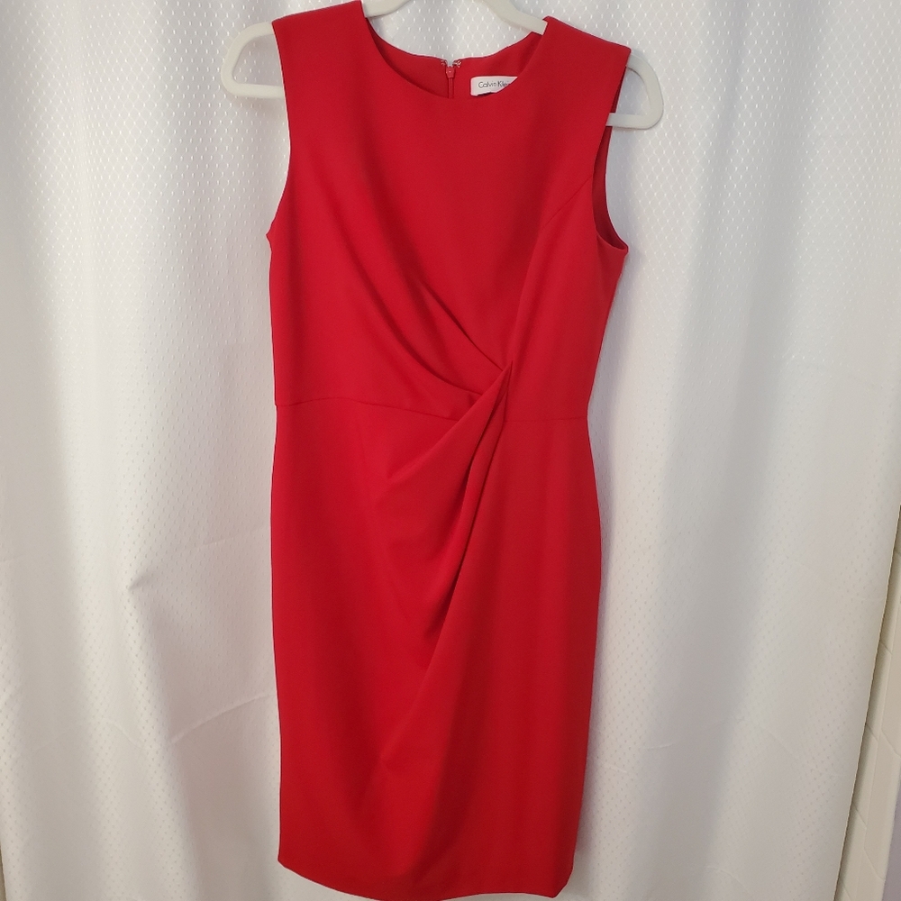 CALVIN Klein Vibrant Red Formal Cocktail Wedding Guest Careerwear Dress Sz 4